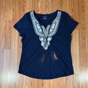 Embroidered Navy Blue Women Top